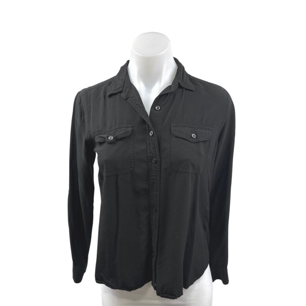 Ann Taylor LOFT Women's Black Pocket Long Sleeve Button Down Shirt Top Size XSP